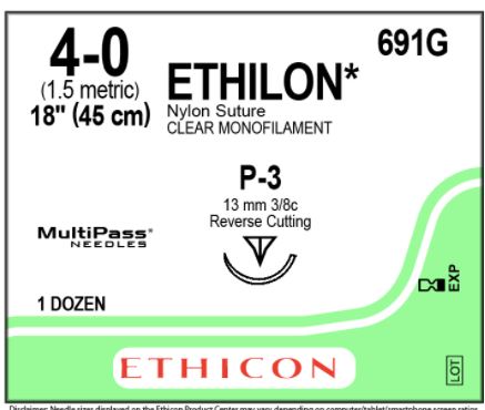 691G: 4-0 ETHILON UNDYED 1X18" P-3 - Box of 12 - Medical Supply Surplus