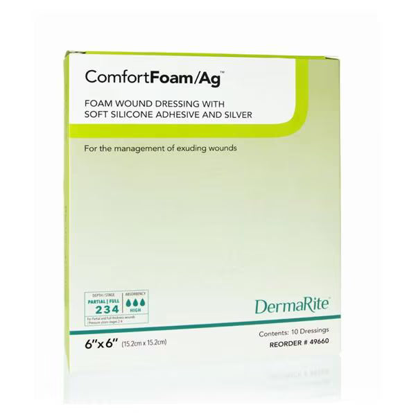ComfortFoam/AG™ 6 x 6 Inch Foam Dressing - 49660 - Medical Supply Surplus