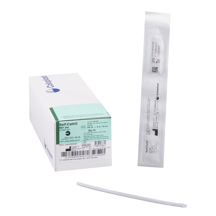 Self-Cath® Straight Tip Uncoated PVC 14 Fr. 6 Inch Urethral Catheter - Box of 30 - Medical Supply Surplus