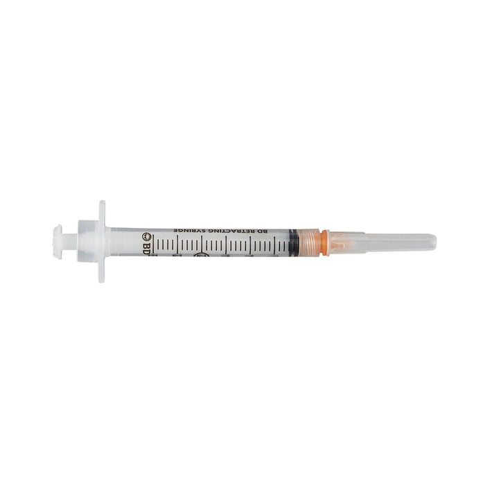 BD Integra 3 mL safety syringe with retractable needle detail