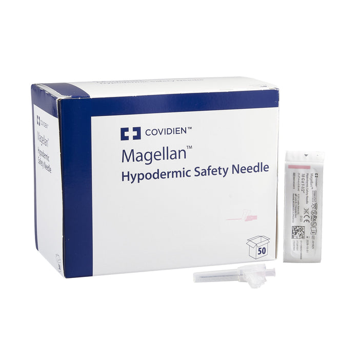 Magellan™ 1-1/2 Inch Length 18 Gauge Hypodermic Safety Needle - Box of 50 - Medical Supply Surplus