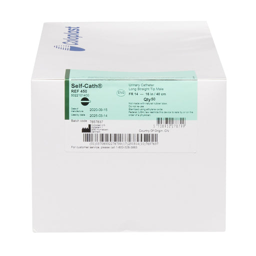 Self-Cath® Straight Tip Uncoated PVC 14 Fr. 16 Inch Urethral Catheter - Box of 50 - Medical Supply Surplus