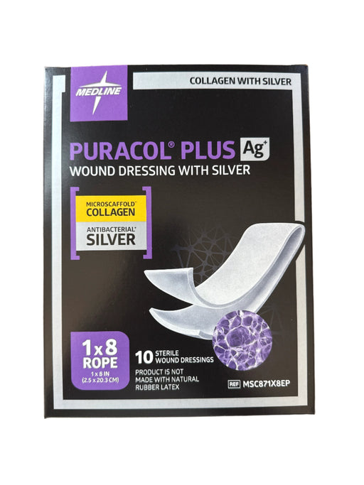 Puracol Plus AG+ 1" x 8" Rope Collagen Wound Dressing - Medical Supply Surplus