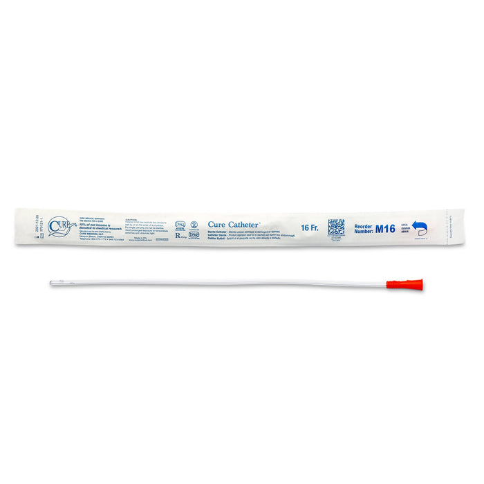 Cure Catheter® Straight Tip Uncoated PVC 16 Inch Urethral Catheter - Box of 30 - Medical Supply Surplus