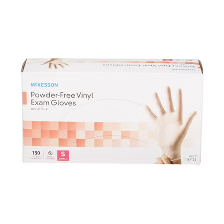 McKesson Vinyl Exam Gloves Small 14-134 box front