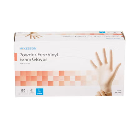 McKesson Vinyl Exam Gloves Large 14-138 box front