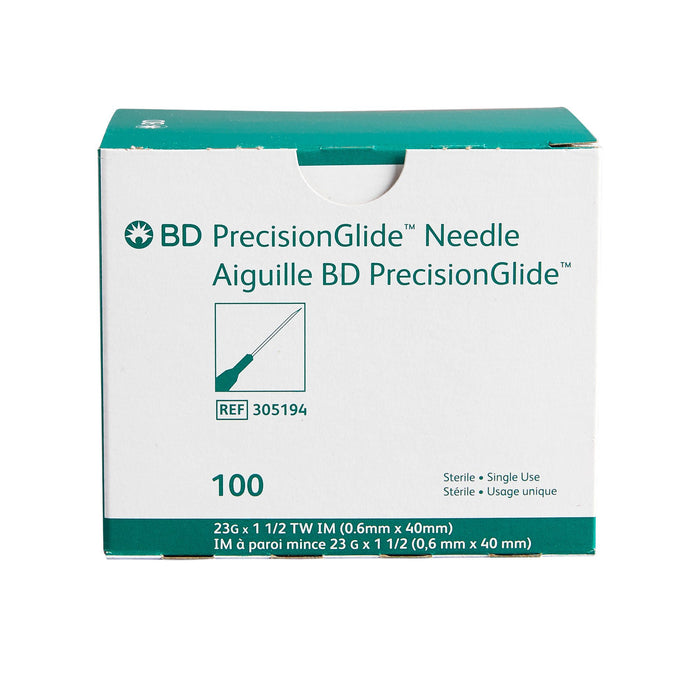 BD PrecisionGlide 23G x 1-1/2 inch needle box front