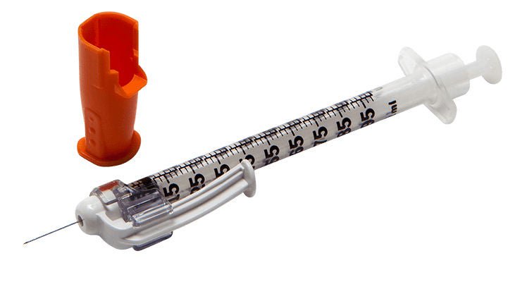 BD SafetyGlide 0.5 mL U-100 insulin syringe with 31G x 15/64 inch needle, 328447