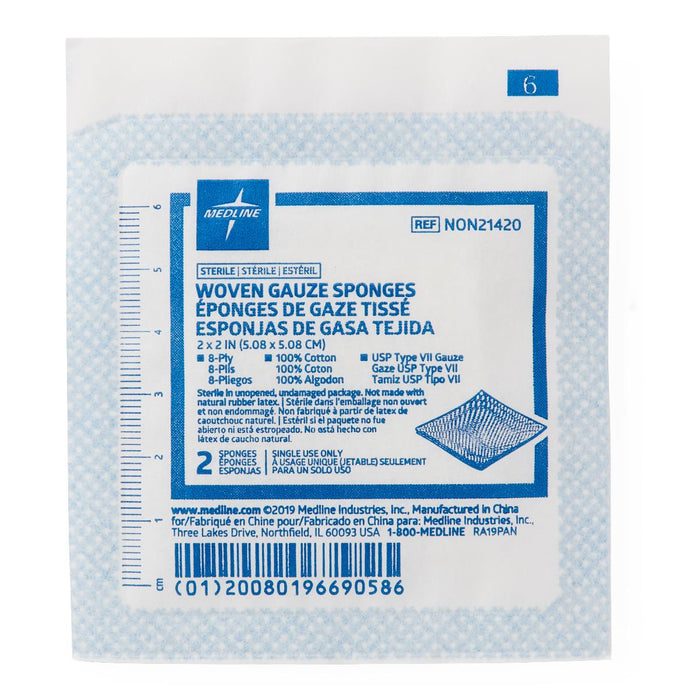 Sterile 100% Cotton 8-Ply Woven Gauze Sponges 2" x 2" - NON21420 - Medical Supply Surplus
