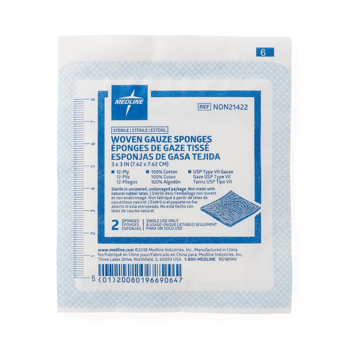 Sterile 100% Cotton 12-Ply Woven Gauze Sponges 3" x 3" - NON21422 - Medical Supply Surplus