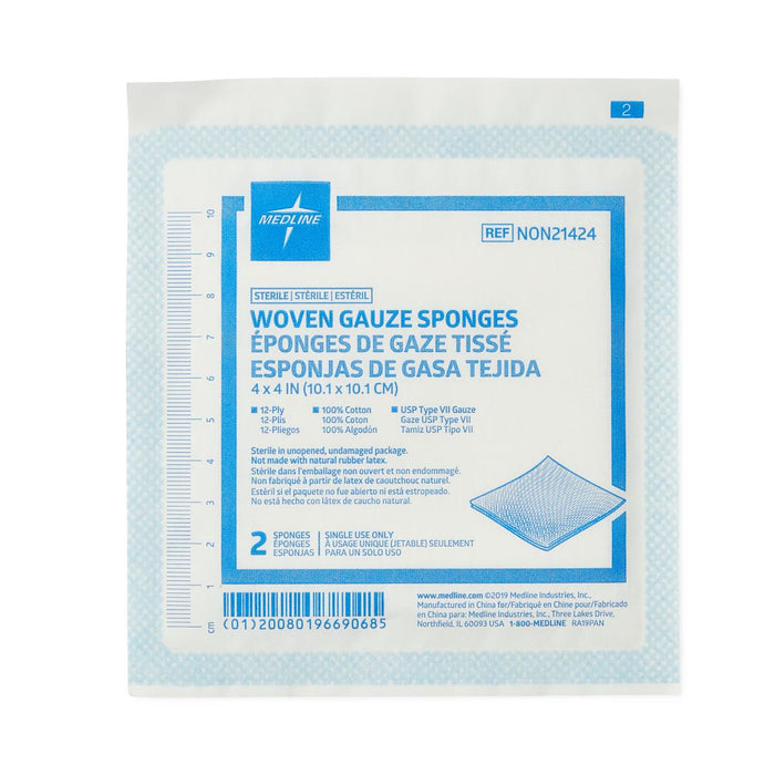 Sterile 100% Cotton 12-Ply Woven Gauze Sponges 4" x 4" - NON21424 - Medical Supply Surplus
