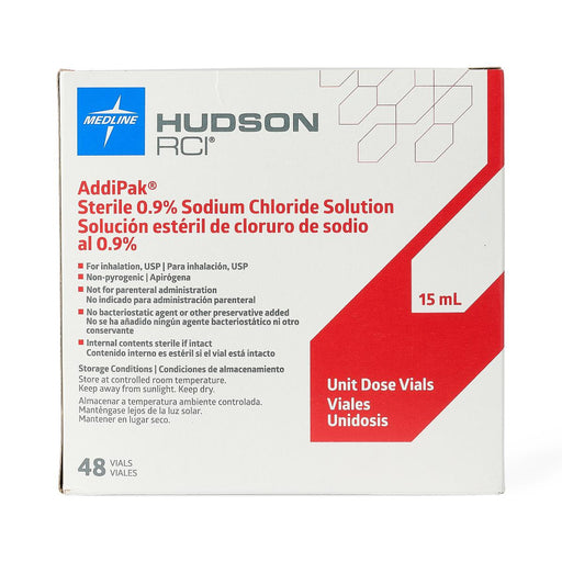 Addipak® Sodium Chloride 0.9% Inhalation Solution Unit Dose Vial 15 mL - Box of 48 - Medical Supply Surplus