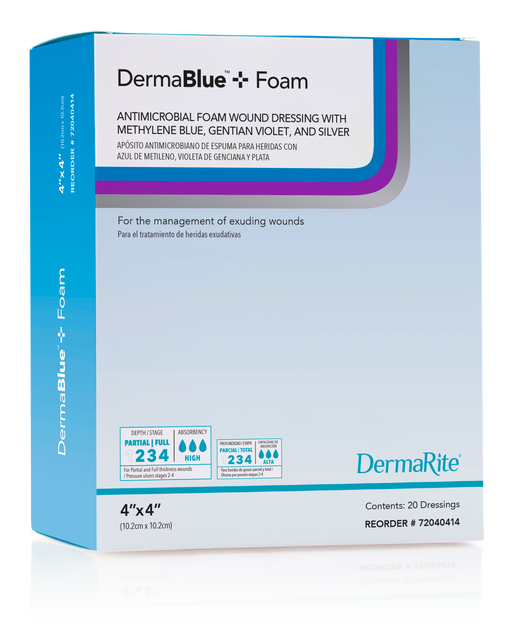 DermaBlue+™ Foam 4x5 Wound Dressing - Box of 10 - Medical Supply Surplus
