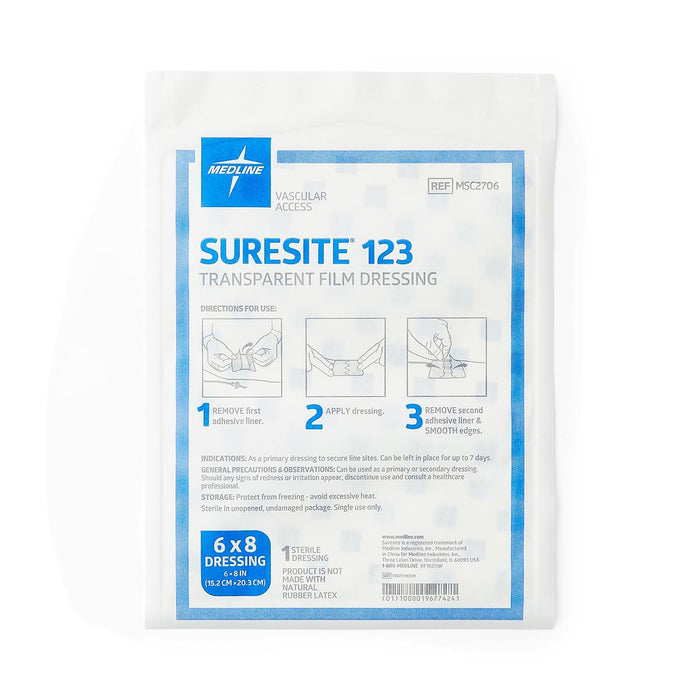 Suresite 123 Transparent Film Dressing 6" x 8" MSC2706 - Box of 25 - Medical Supply Surplus