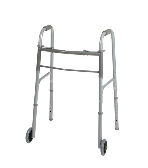Medline Two-Button Folding Walker with 5 inch Wheels MDS86410W54BA
