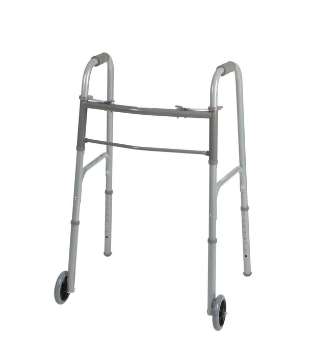 Medline Two-Button Folding Walker with 5 inch Wheels MDS86410W54BA