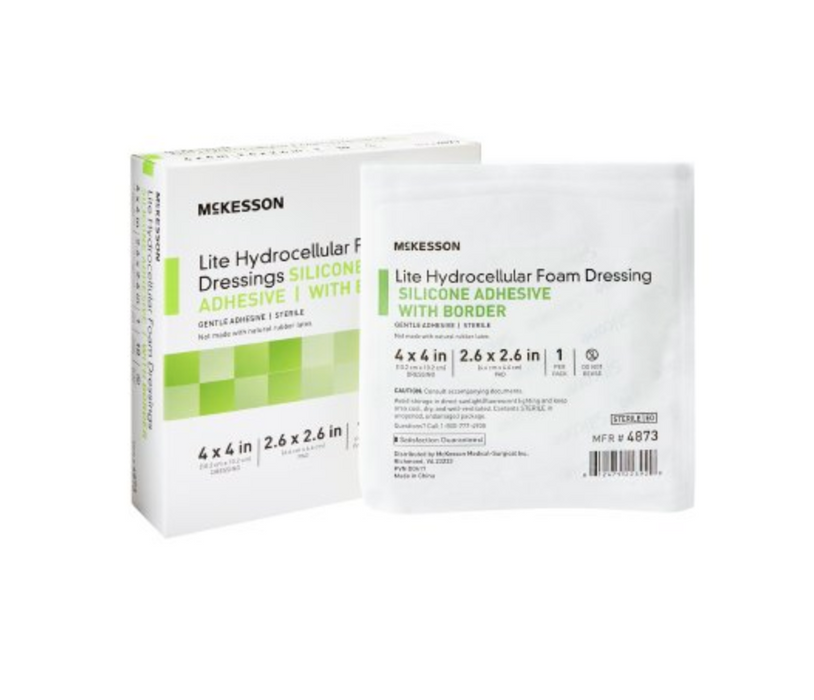 McKesson Lite Hydrocellular Foam Bordered Dressing 4" x 4" - 4873 - Medical Supply Surplus