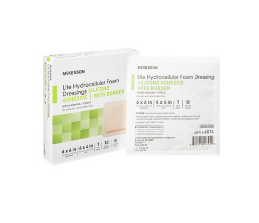 McKesson Lite Hydrocellular Foam Bordered Dressing 6" x 6" - 4874 - Medical Supply Surplus