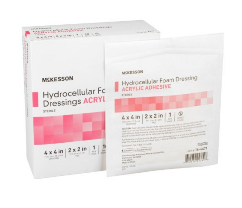 McKesson Hydrocellular Foam Bordered Dressing 4" x 4" - 16-4671 - Medical Supply Surplus
