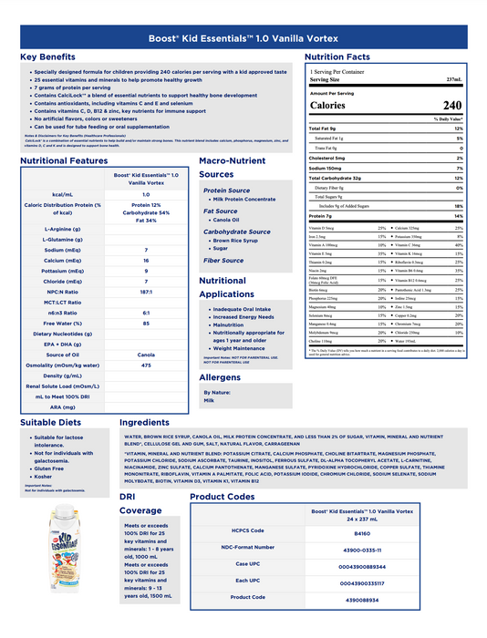 Boost® Kid Essentials™ 1.0 Nutritional Drink 8oz - Case of 24 - Medical Supply Surplus