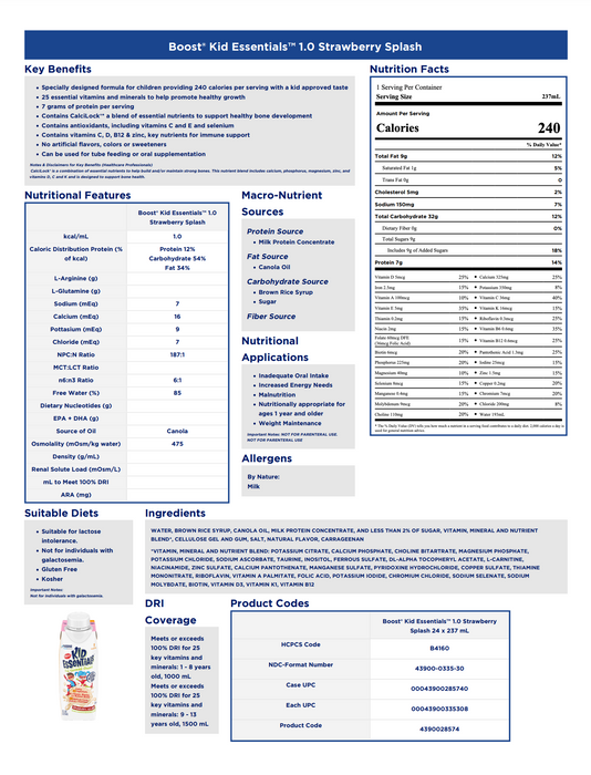Boost® Kid Essentials™ 1.0 Nutritional Drink 8oz - Case of 24 - Medical Supply Surplus