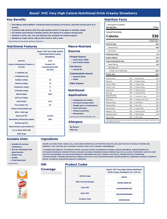 Boost® Very High Calorie Creamy Strawberry Flavor 8oz - Case of 24 - Medical Supply Surplus