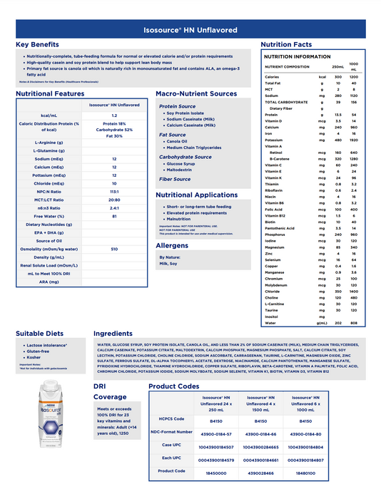 Isosource® HN Unflavored Tube Feeding Formula 8.45 oz. Carton  -  24/Carton