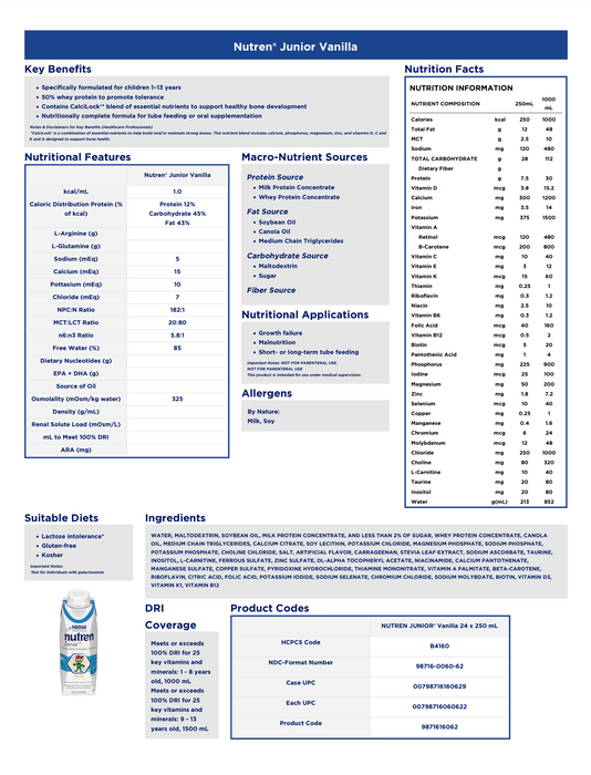 Nutren® Junior Oral Supplement 250ml Vanilla -  24/Carton