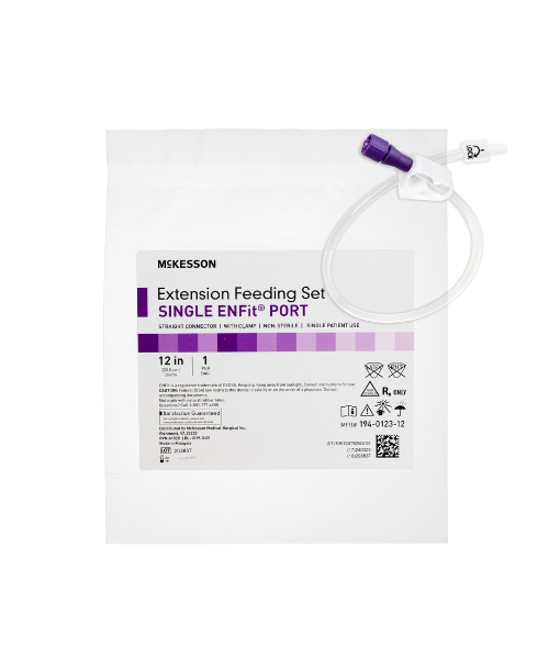 McKesson 12 Inch Single EnFit Port Extension Feeding Set