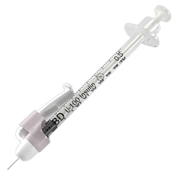 BD SafetyGlide 0.5 mL U-100 insulin syringe with 29G x 1/2 inch needle