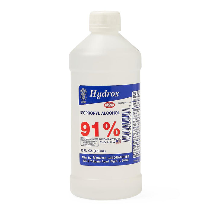 Hydrox Isopropyl 91% Rubbing Alcohol - 16oz Bottles - Case of 12 - Medical Supply Surplus