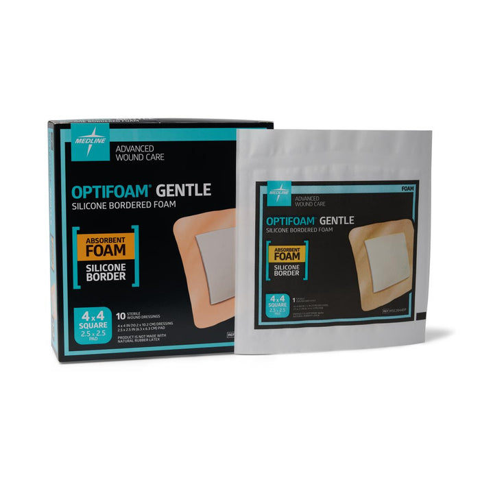 Optifoam Gentle Foam with Silicone Adhesive Border  4" x 4" - MSC2044EP - Medical Supply Surplus