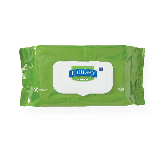 FitRight Aloe Fragrance Free Personal Cleansing Wipes  - 100/Pack - Medical Supply Surplus