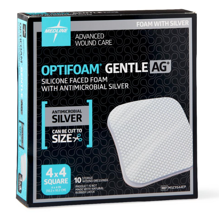 optifoam silver dressing Medline Dressing Optifoam Non-Adhesive Ag, 4 Inch x 4 Inch, 10 Count