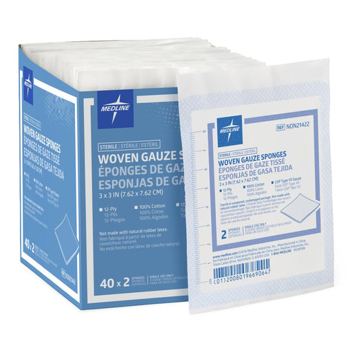 Sterile 100% Cotton 12-Ply Woven Gauze Sponges 3" x 3" - NON21422 - Medical Supply Surplus