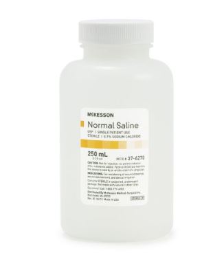 McKesson Sodium Chloride 0.9% Bottle, Screw Top 250 mL - Case of 24 - Medical Supply Surplus