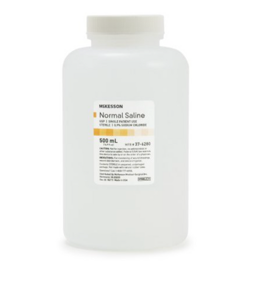 McKesson Sodium Chloride 0.9% Bottle, Screw Top 500 mL - Case of 18 - Medical Supply Surplus