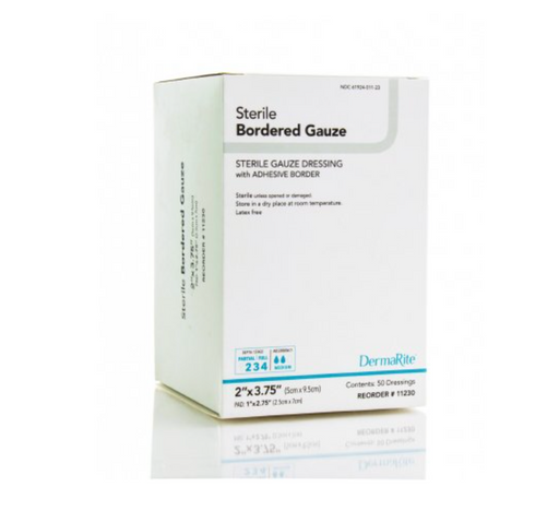 DermaRite® Bordered Gauze 2 x 3-3/4 Inch - Box of 50 - Medical Supply Surplus