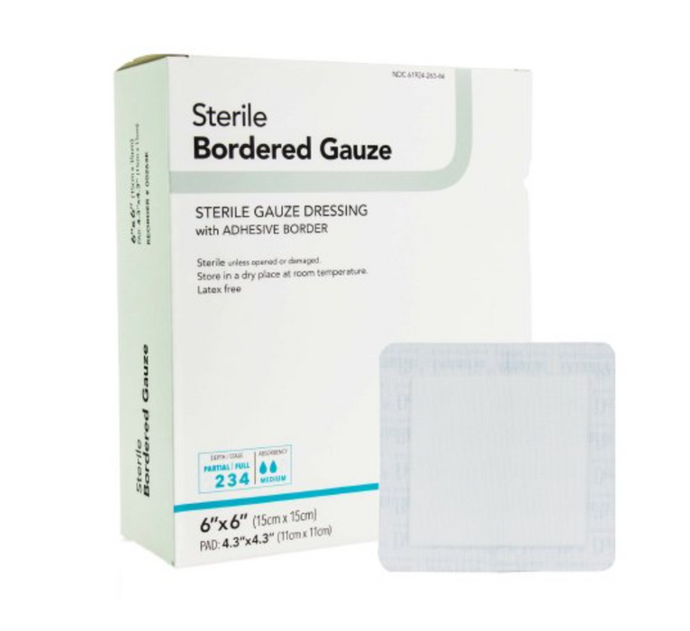 DermaRite® Bordered Gauze 6 x 6 Inch - Box of 25 - Medical Supply Surplus