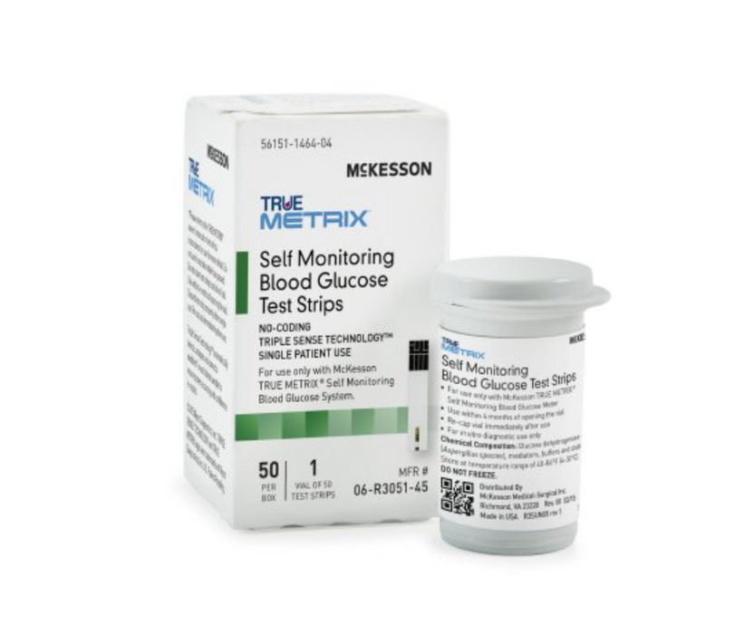 True Metrix Self Monitoring Blood Glucose Strips - Box of 50 - Medical Supply Surplus
