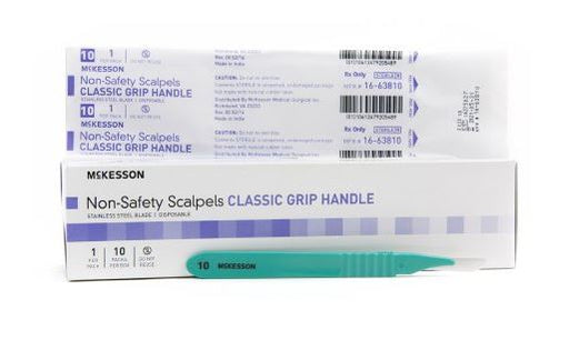 McKesson No. 10 Stainless Steel / Plastic Classic Grip Scalpel - Box of 10 - Medical Supply Surplus